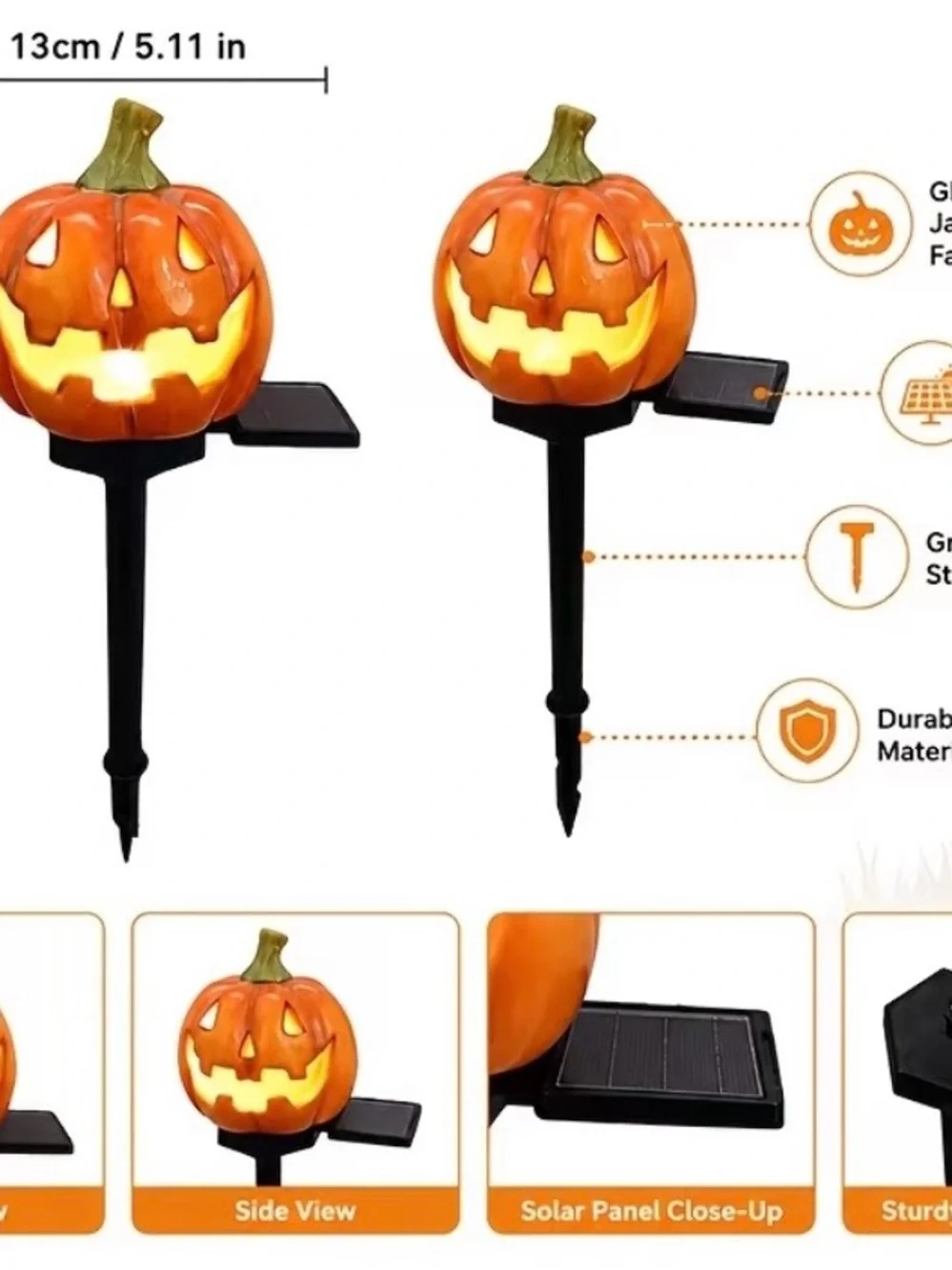 Solar Jack-O'-Lantern Outdoor Lights - Orange